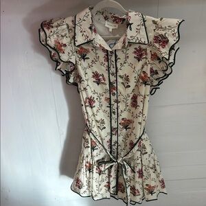 Entro Cream Floral Dress with Ruffle Trim